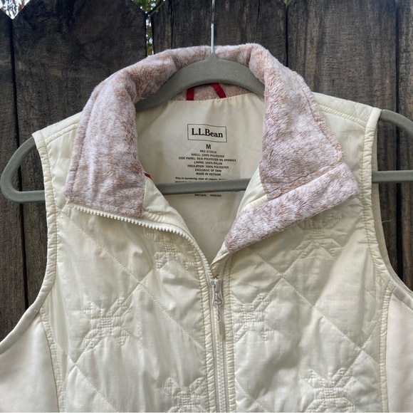 LL BEAN WOMEN SIZE MED. IVORY w/ BROWN MIXED COLLAR QUILTED LIGHTWEIGHT … - Picture 2 of 8